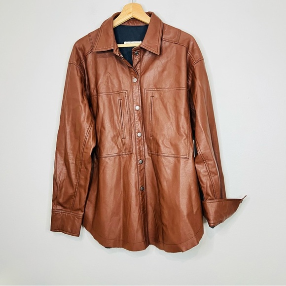 Free People Easy Rider Faux Leather Shacket in Desert Topaz brown size small - Picture 3 of 9